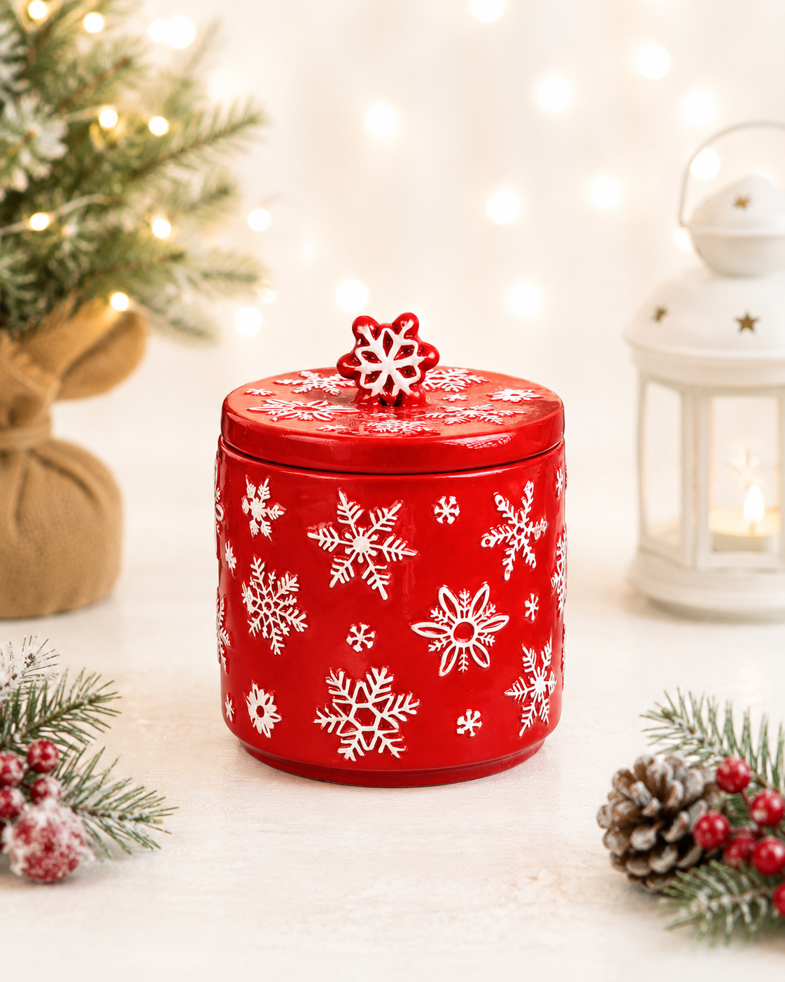 THD1013 Red Snowflake Christmas Canister