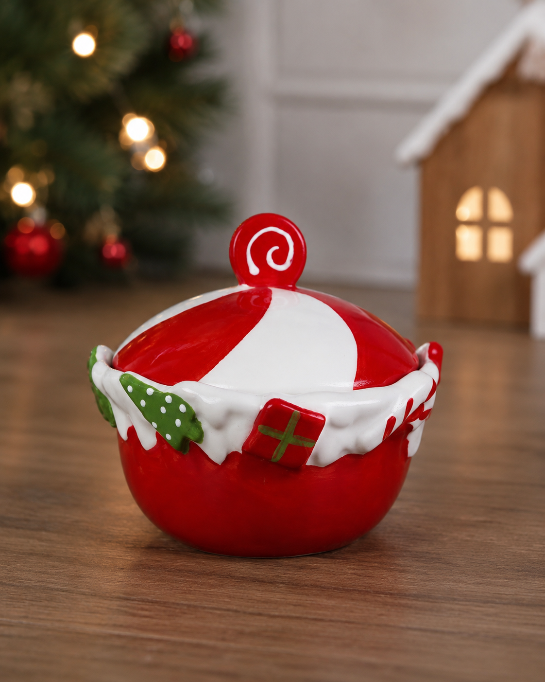 THD1031 Festive Candy Cane Ceramic Container