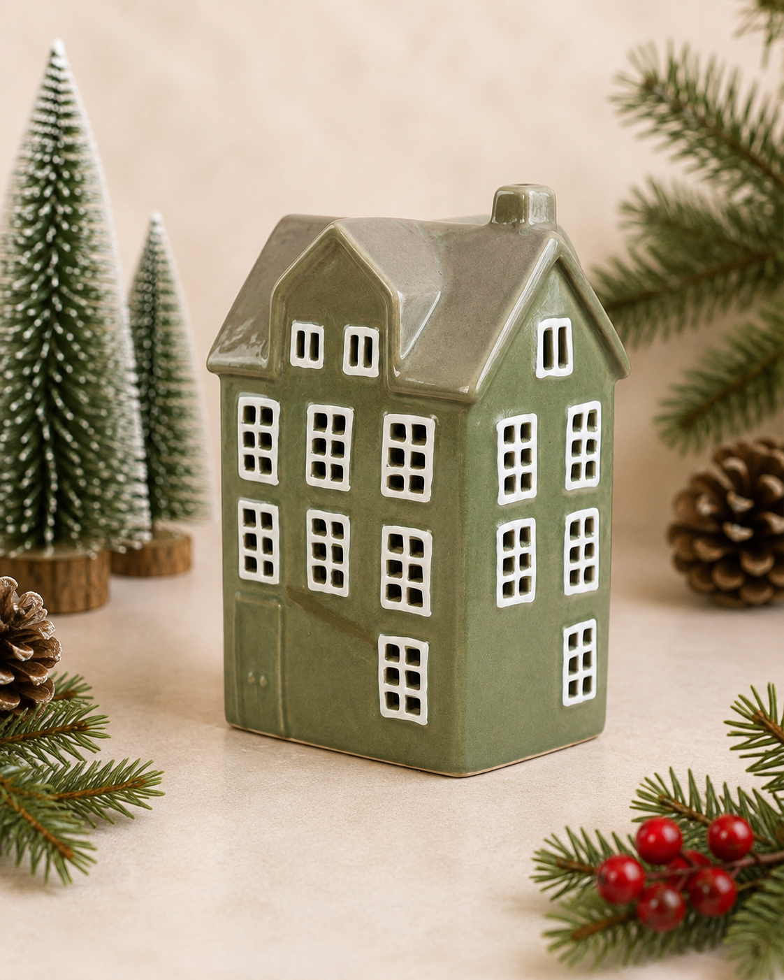 THD1038 Green Ceramic Christmas Cottage