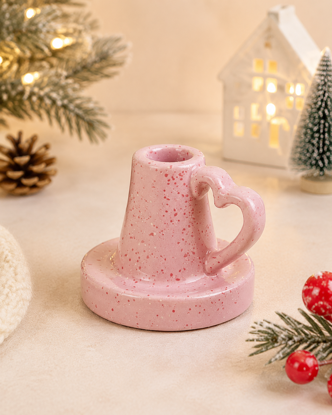 THD1044 Pink Speckled Ceramic Candle Holder