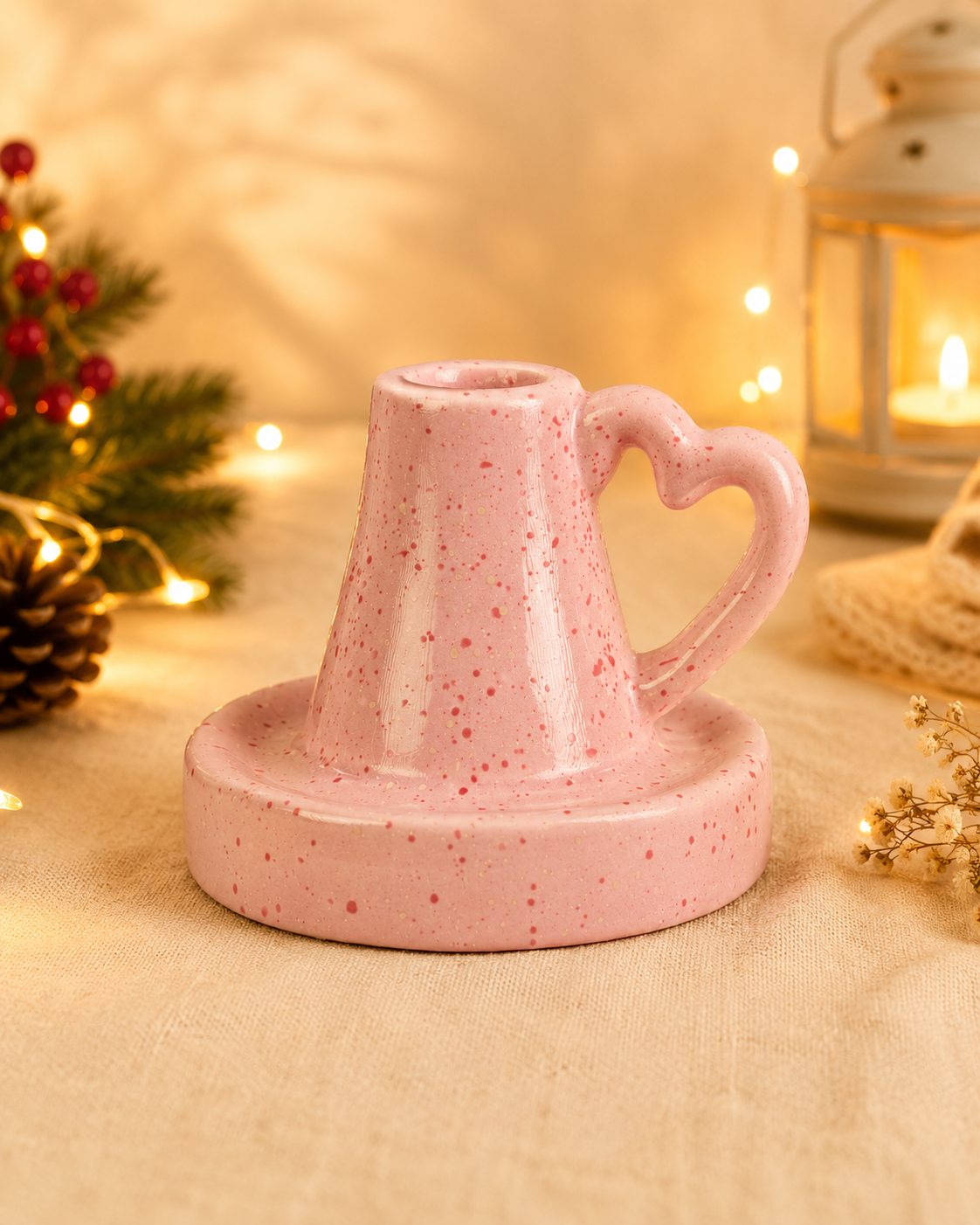 THD1044 Pink Speckled Ceramic Candle Holder
