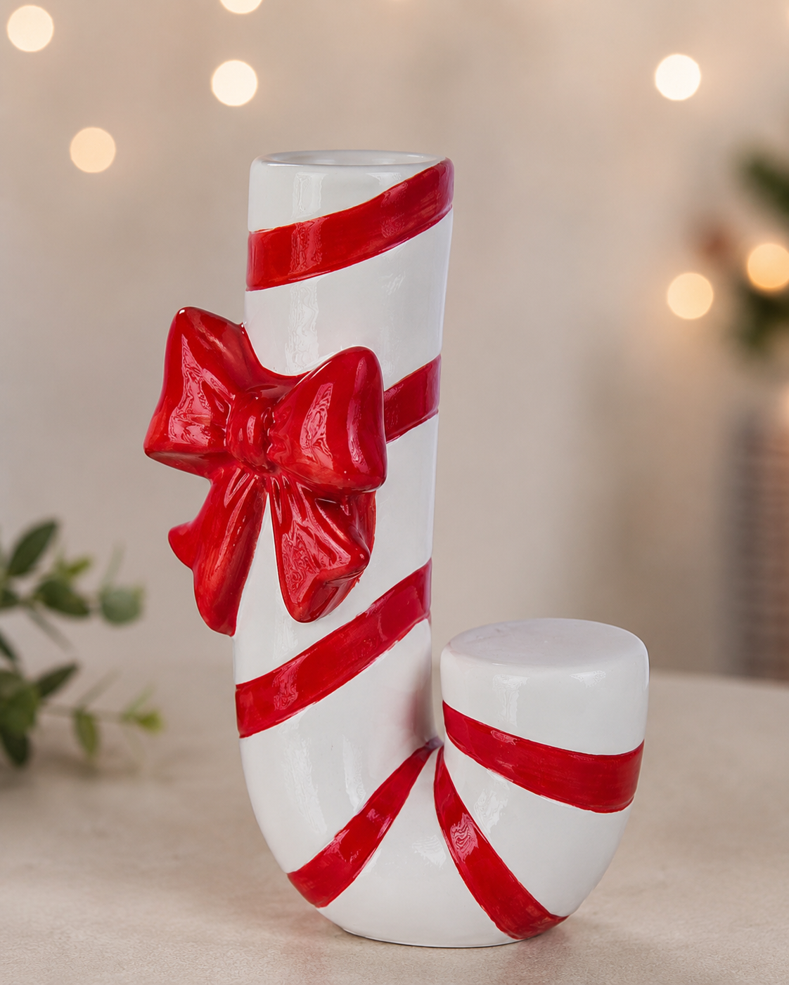 THD1047 Candy Cane Bow Ceramic Vase