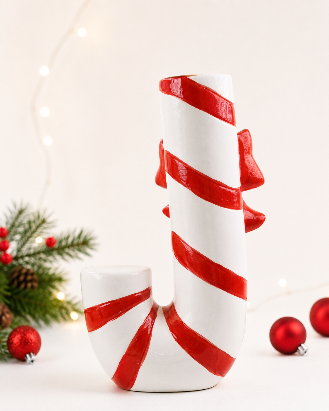 THD1047 Candy Cane Bow Ceramic Vase