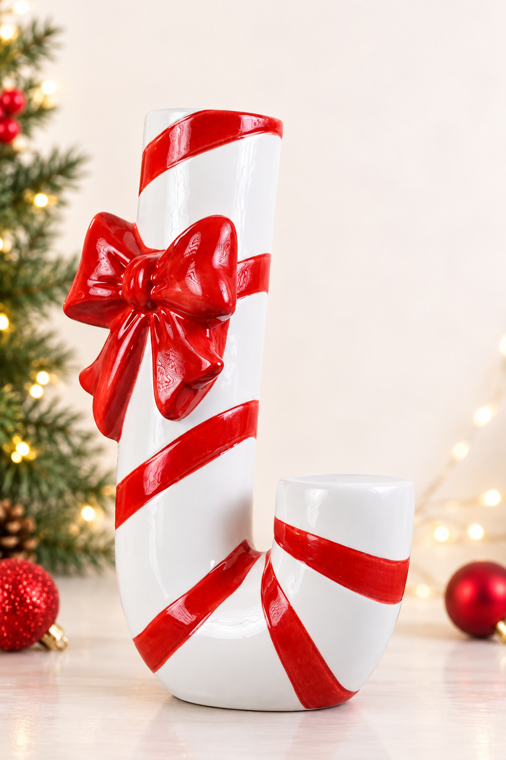 THD1047 Candy Cane Bow Ceramic Vase