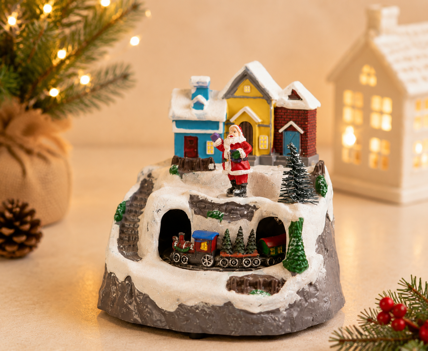 THD1054 Santa With Rotating Train – Christmas Musical Décor