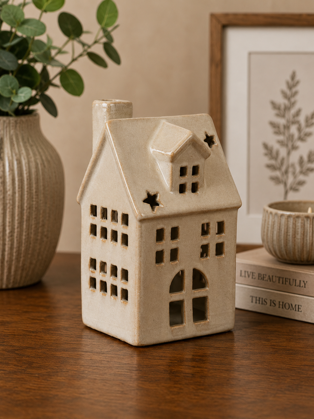 THD516 Glossy Cream Ceramic Christmas House Décor