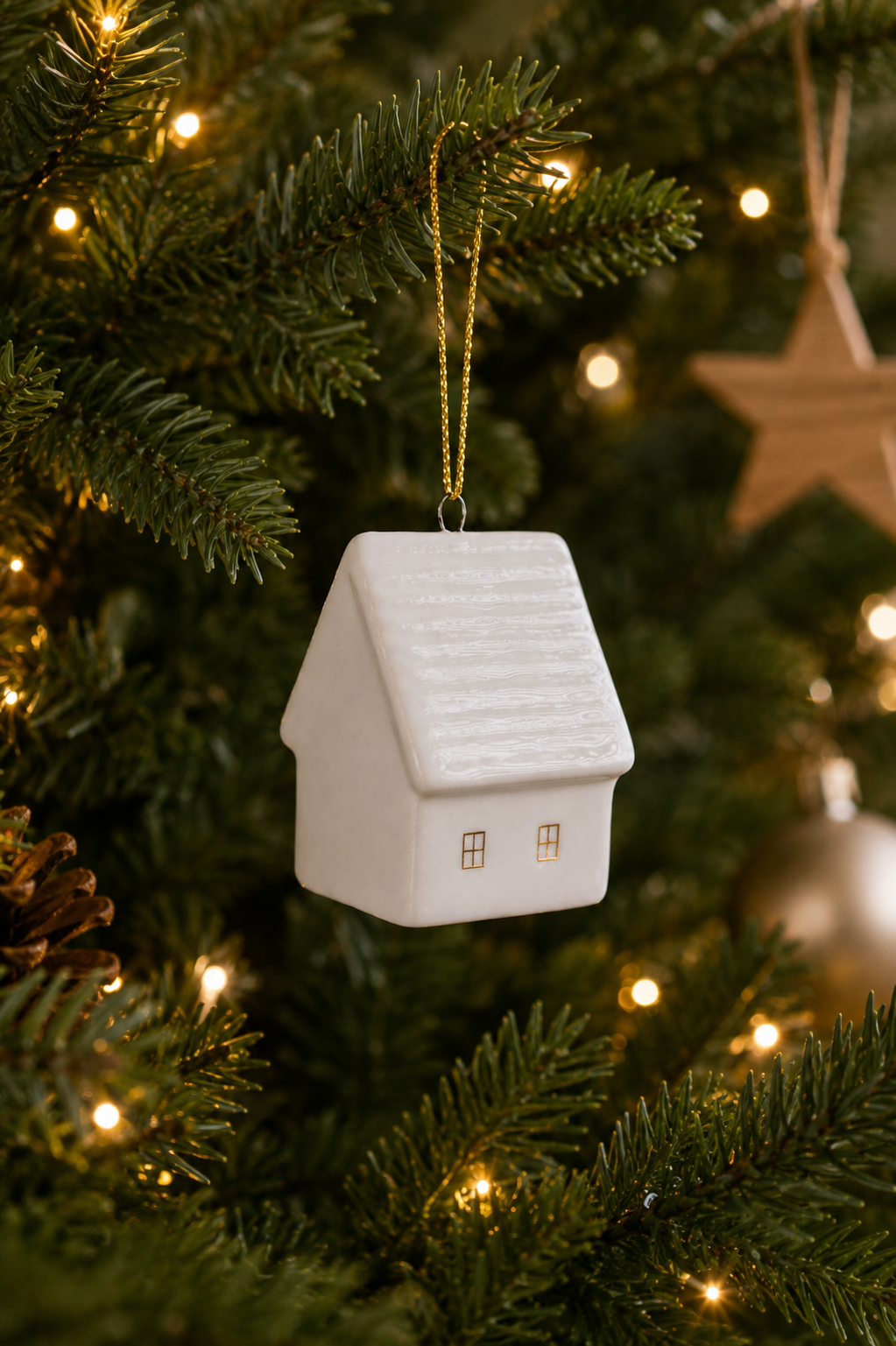 THD517 Set of 4 Ceramic Christmas House Ornaments  or Tabletop Décor