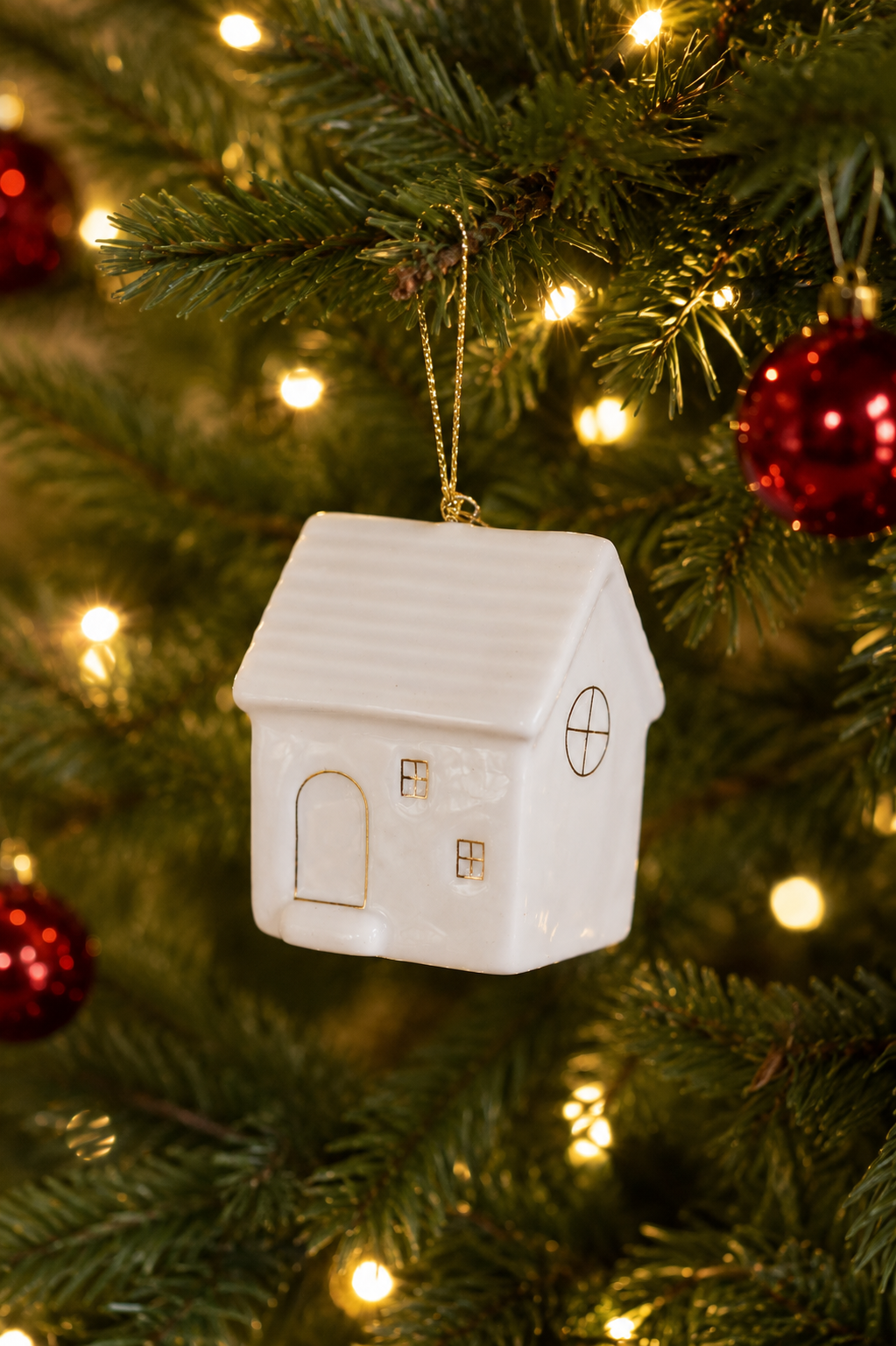 THD517 Set of 4 Ceramic Christmas House Ornaments  or Tabletop Décor