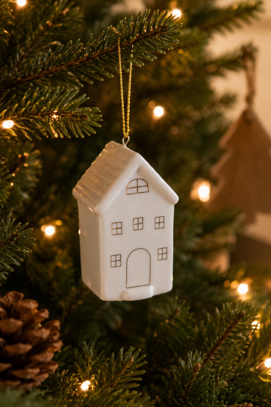 THD517 Set of 4 Ceramic Christmas House Ornaments  or Tabletop Décor
