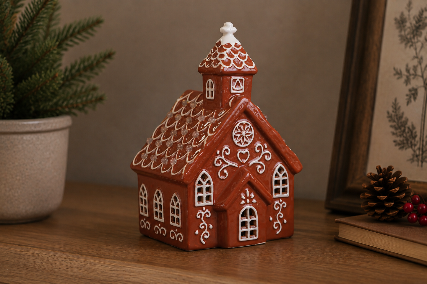 THD519 Gingerbread House Ceramic Christmas Décor with Light