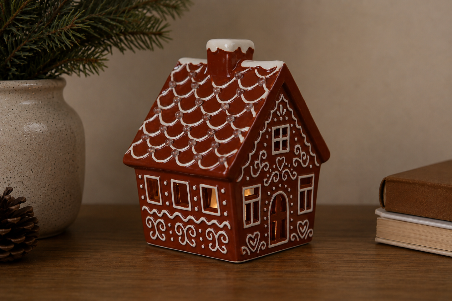 THD519 Gingerbread House Ceramic Christmas Décor with Light