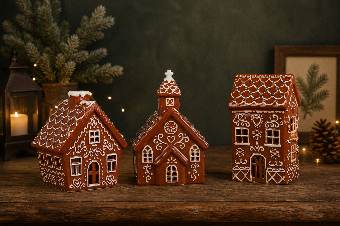 THD519 Gingerbread House Ceramic Christmas Décor with Light