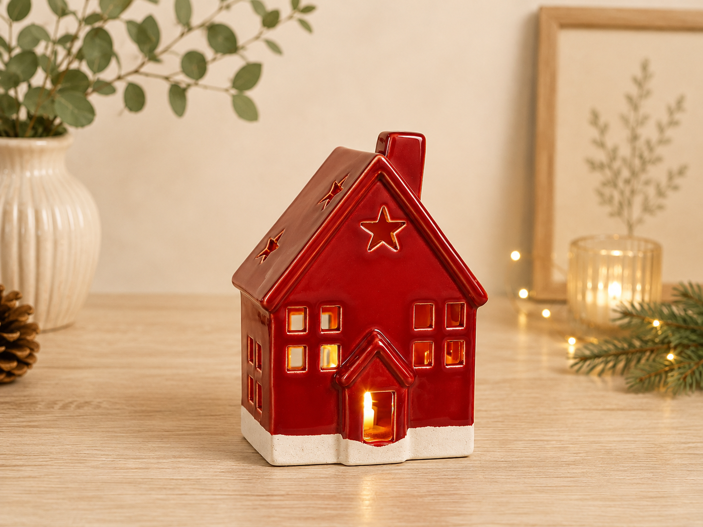 THD522 Red Ceramic Christmas House with Light