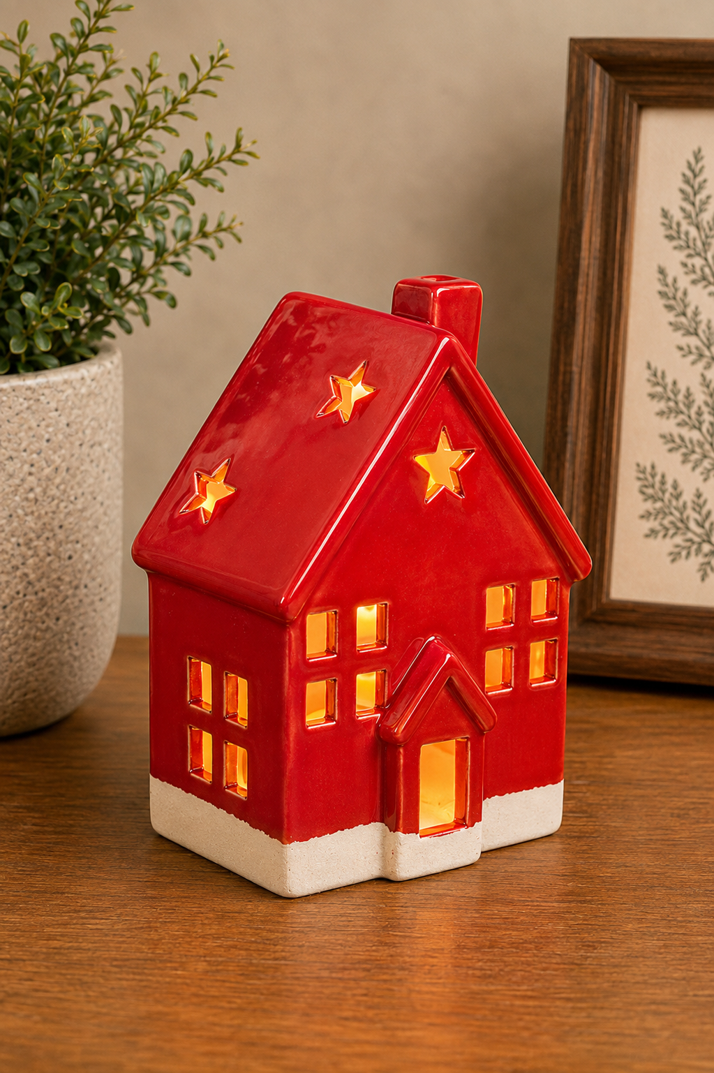 THD522 Red Ceramic Christmas House with Light