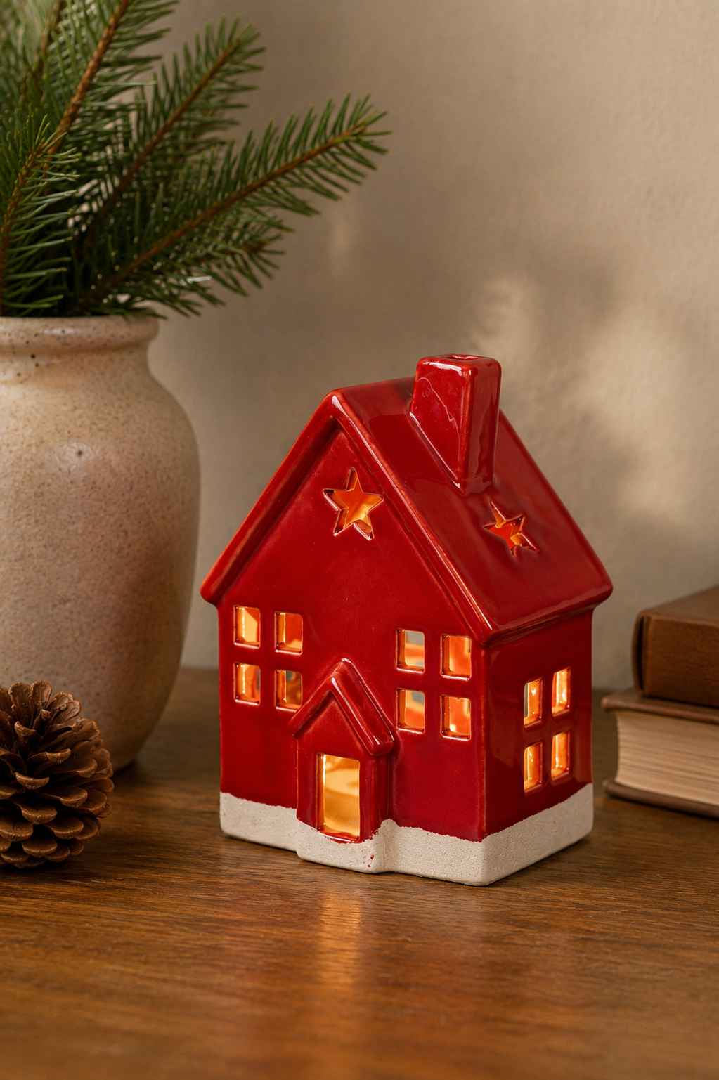 THD522 Red Ceramic Christmas House with Light