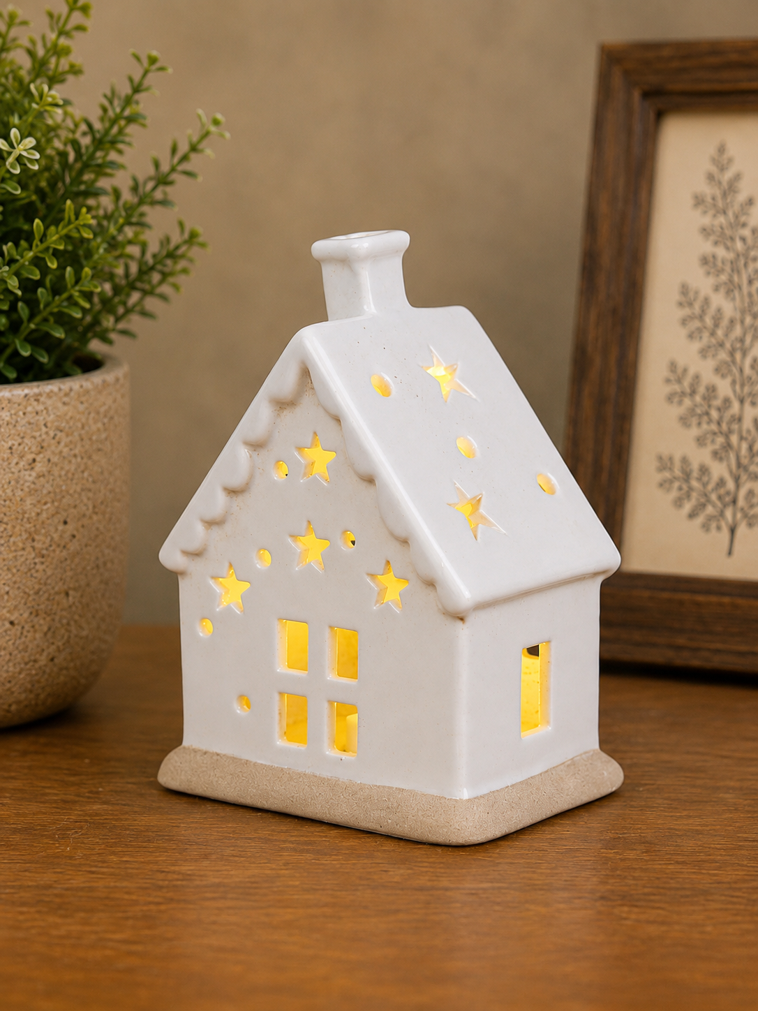 THD524 Glossy Ceramic Christmas House with Light