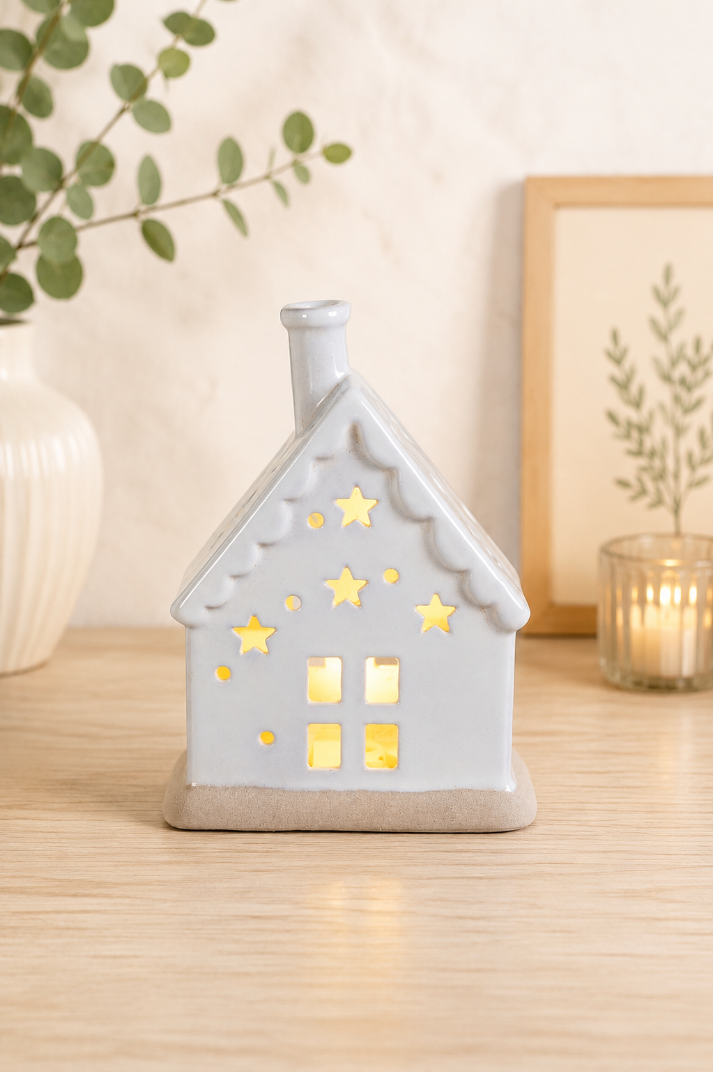 THD524 Glossy Ceramic Christmas House with Light