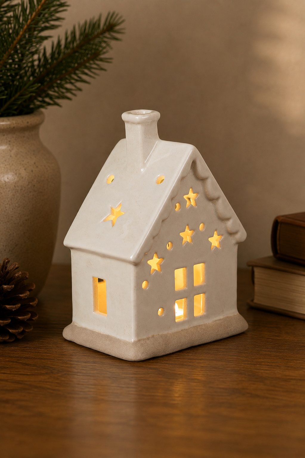 THD524 Glossy Ceramic Christmas House with Light