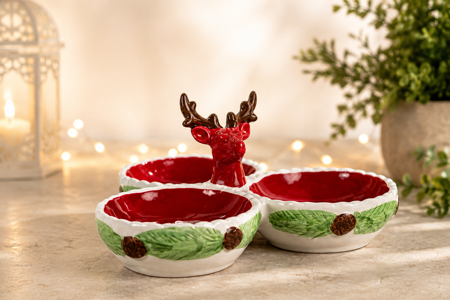 THD531 Christmas Reindeer 3-Section Serving Bowl