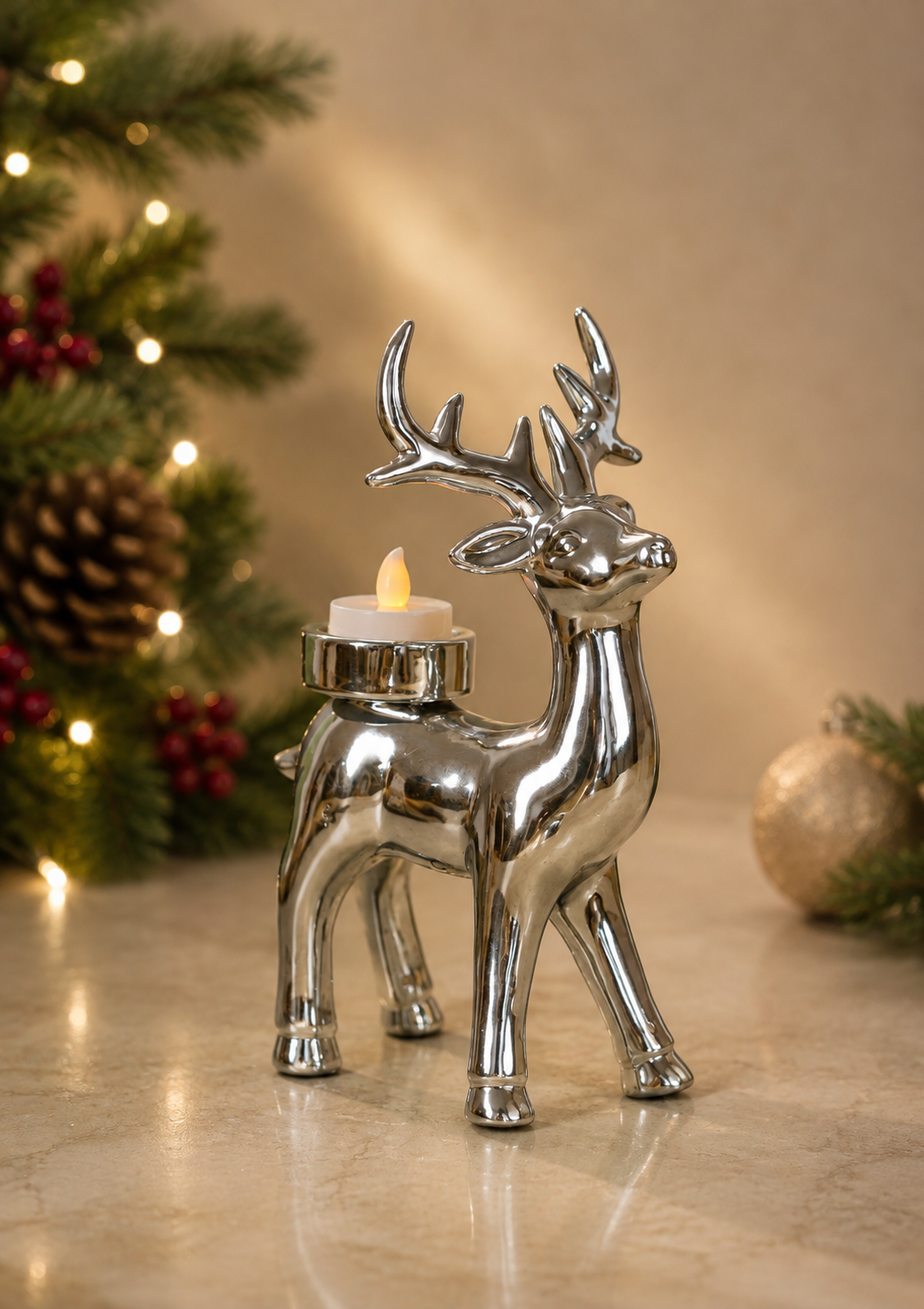 THD547 Glossy Reindeer T-Light Holder