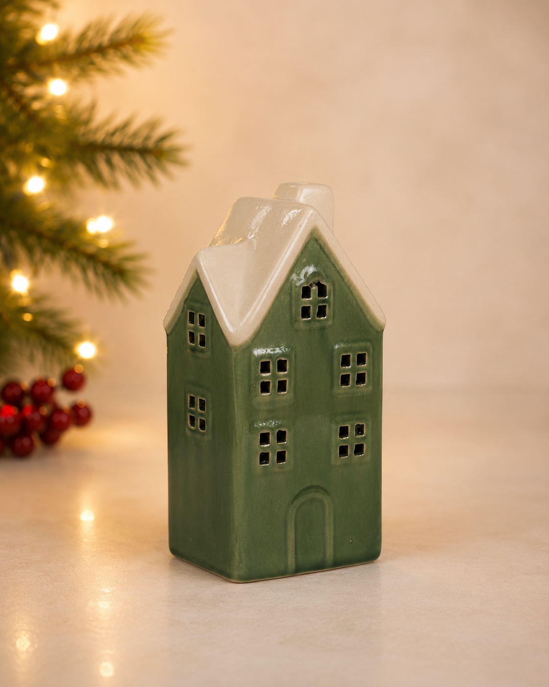 THD577 Green Ceramic Christmas House with Light
