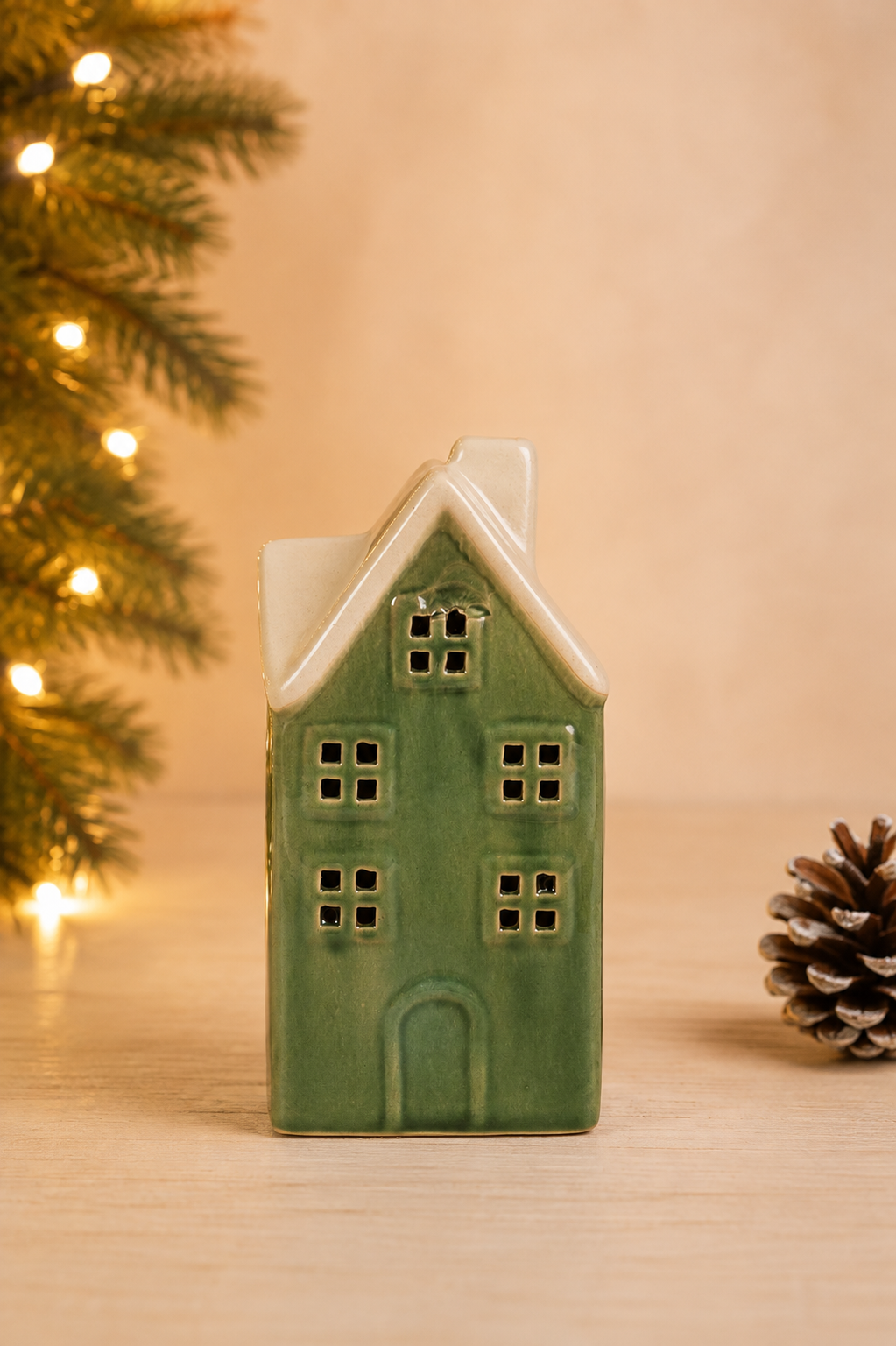 THD577 Green Ceramic Christmas House with Light