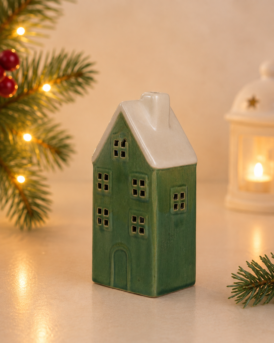 THD577 Green Ceramic Christmas House with Light