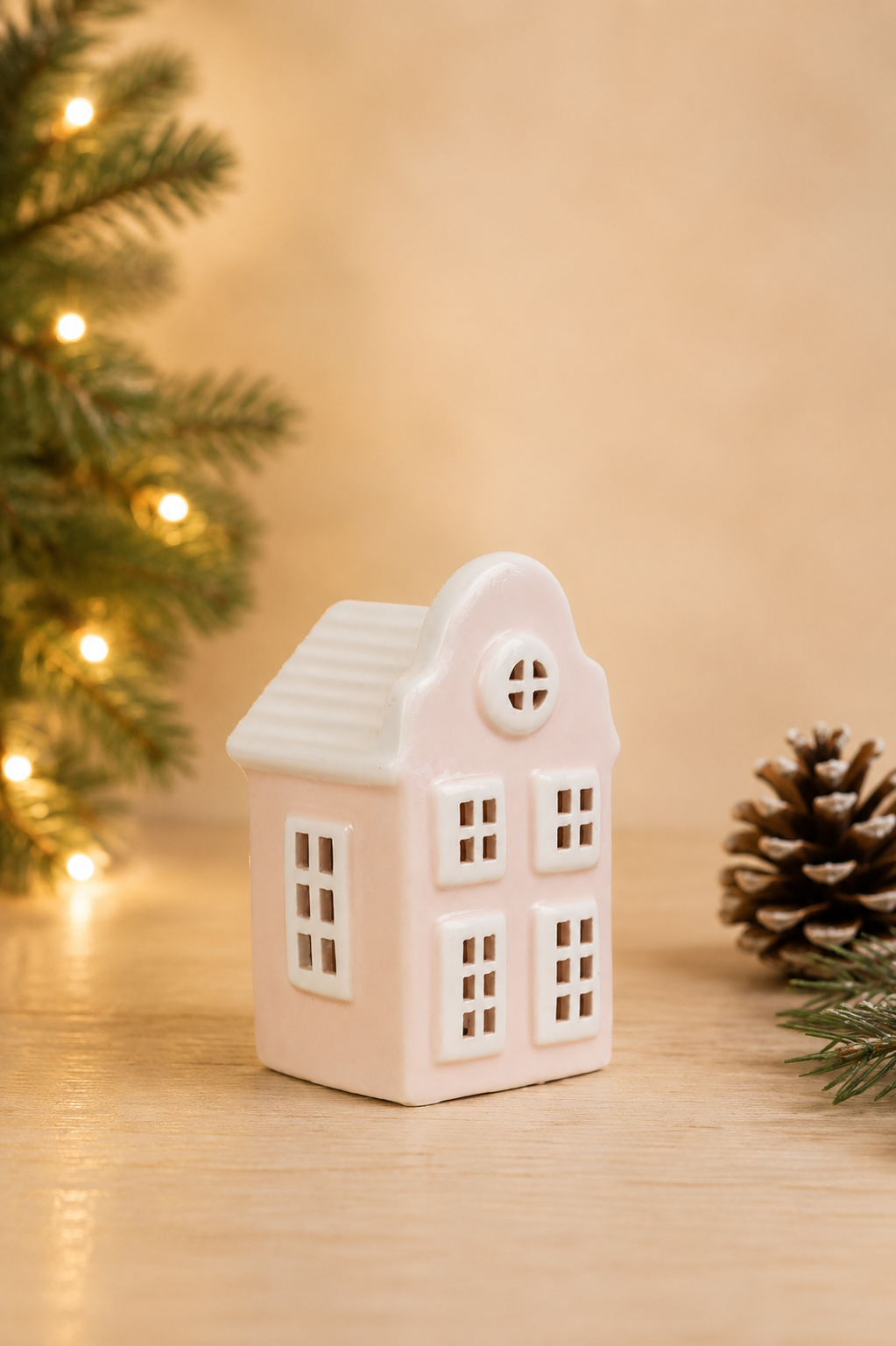 THD578 Peach Ceramic Christmas House with Light