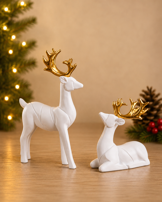 THD592 Matte White Reindeer Set with Gold Antlers