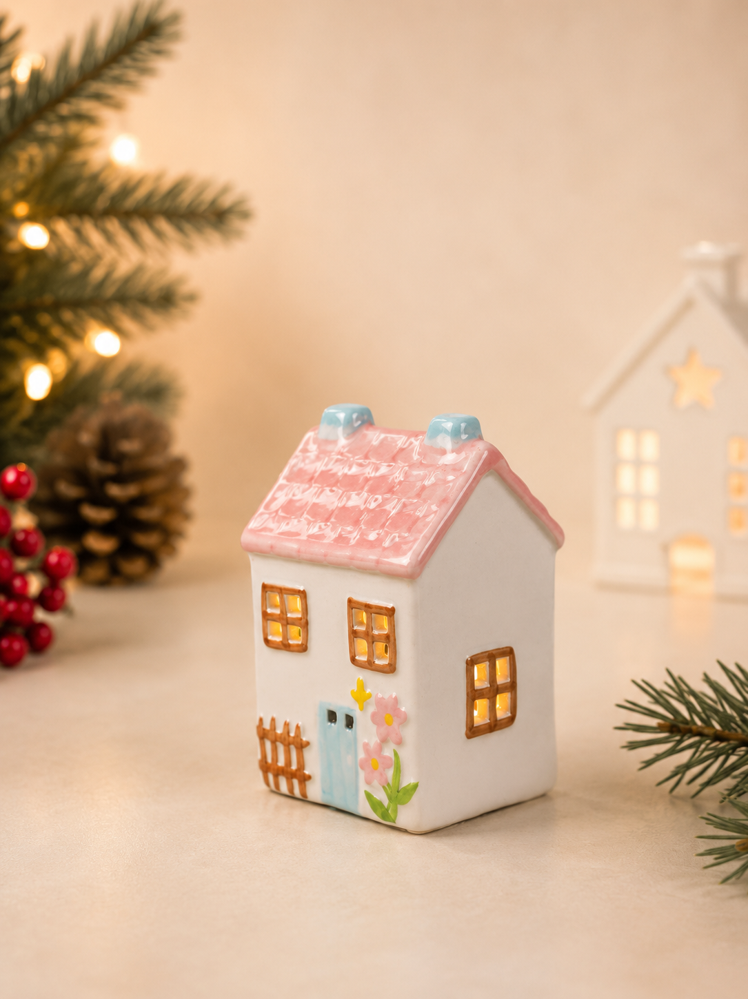 THD598 Light-Up Ceramic Christmas House Décor