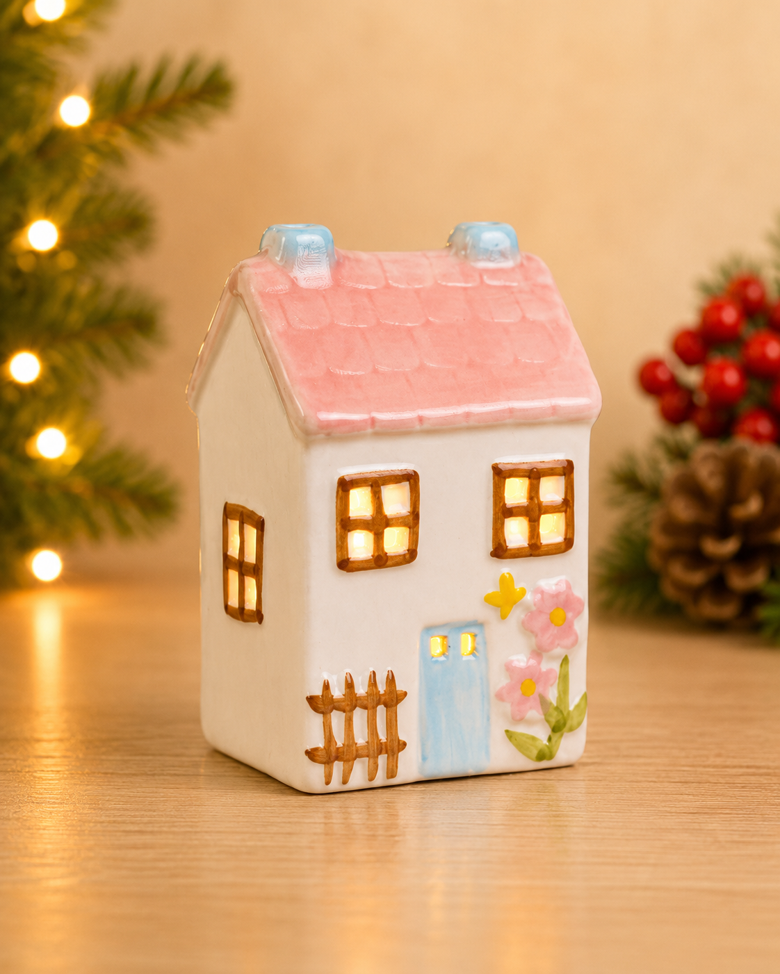THD598 Light-Up Ceramic Christmas House Décor