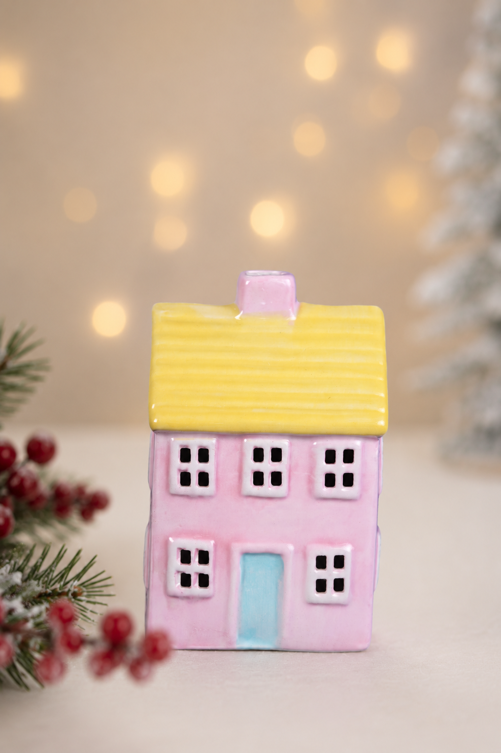 THD601 Pink Ceramic Tea Light Holder House
