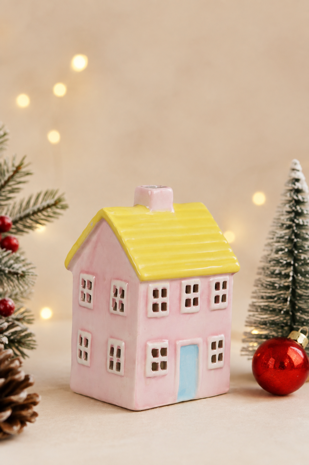 THD601 Pink Ceramic Tea Light Holder House