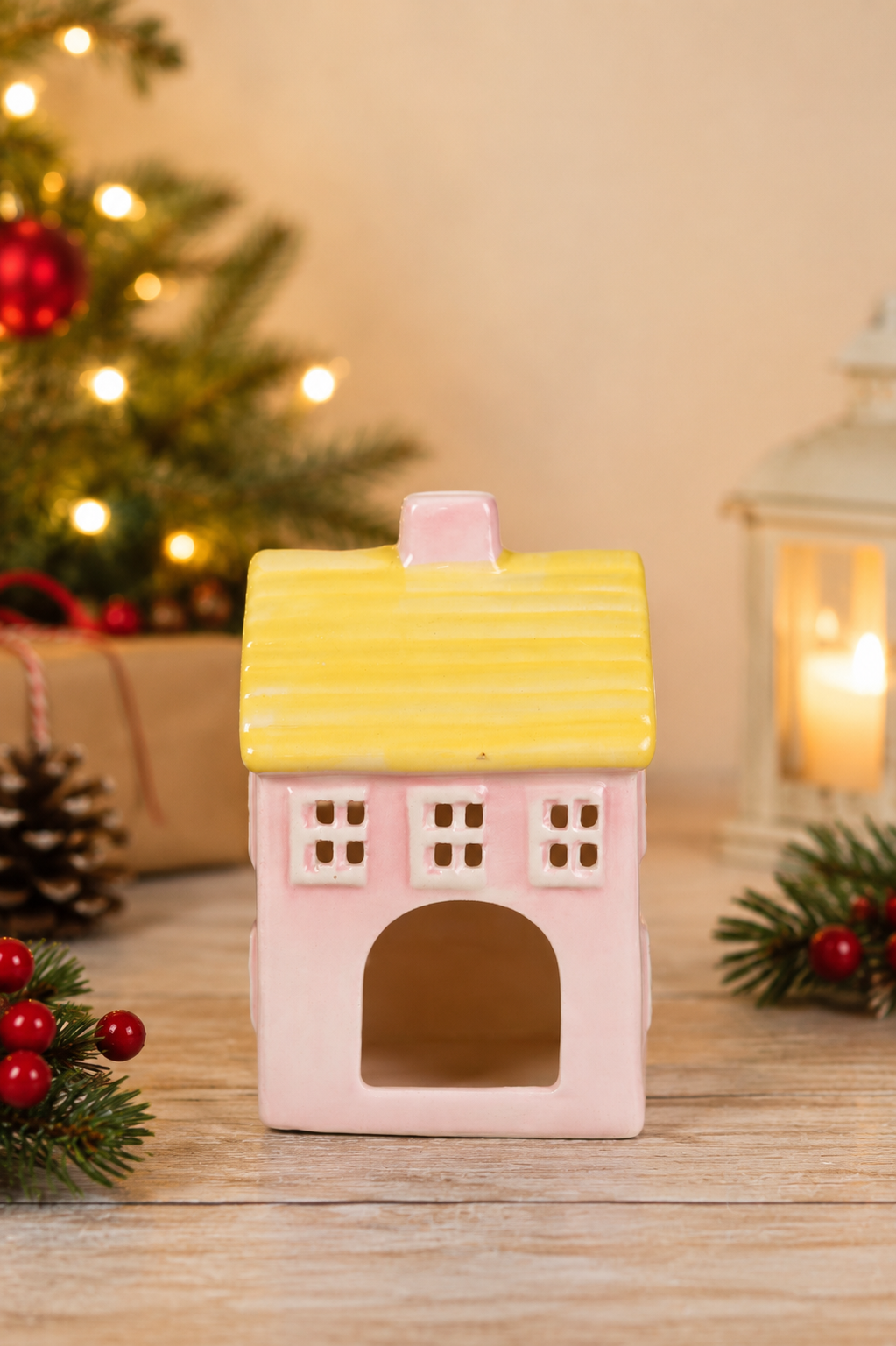 THD601 Pink Ceramic Tea Light Holder House