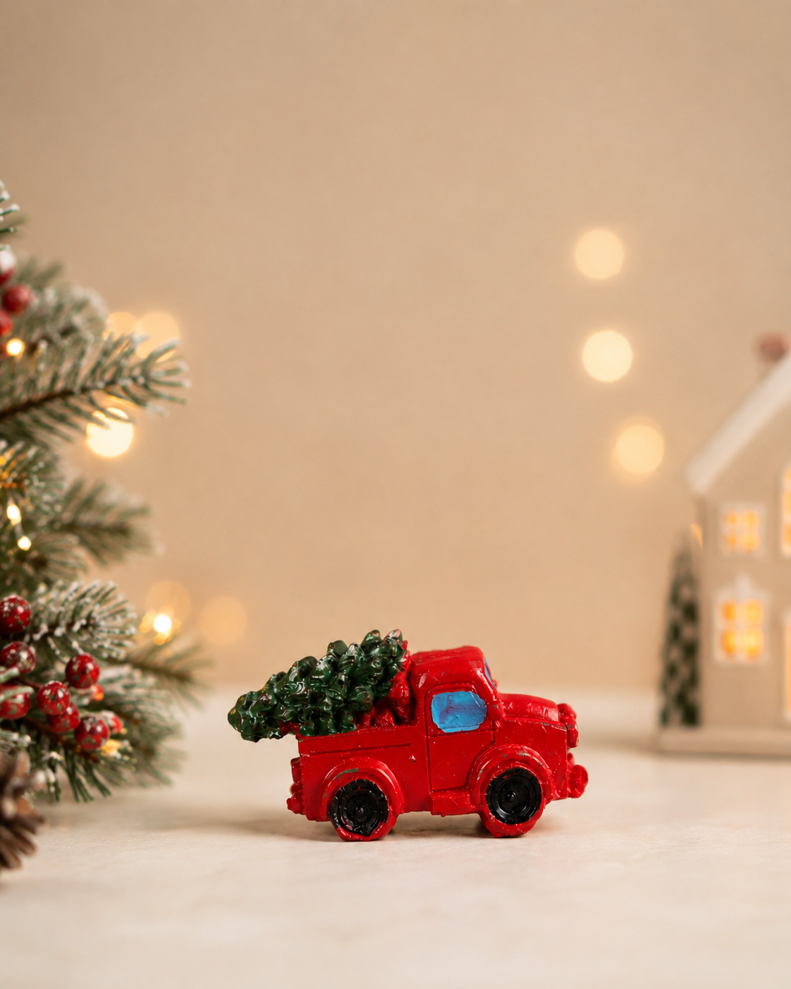 THD605 Resin Christmas Pickup Truck with Christmas Tree