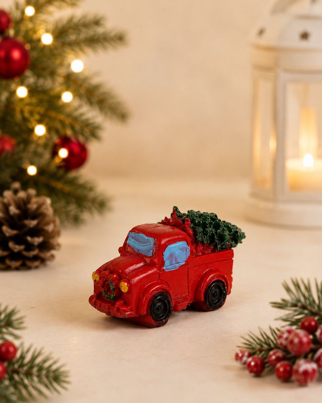 THD605 Resin Christmas Pickup Truck with Christmas Tree