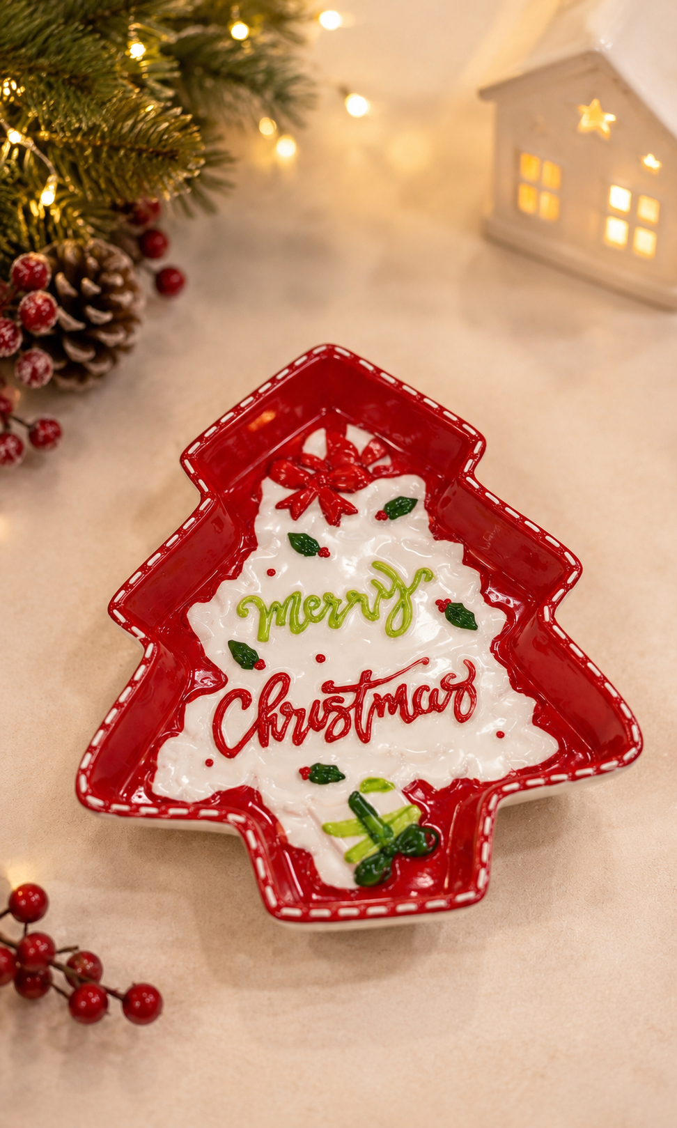 THD609 Christmas Tree Shaped Ceramic Platter