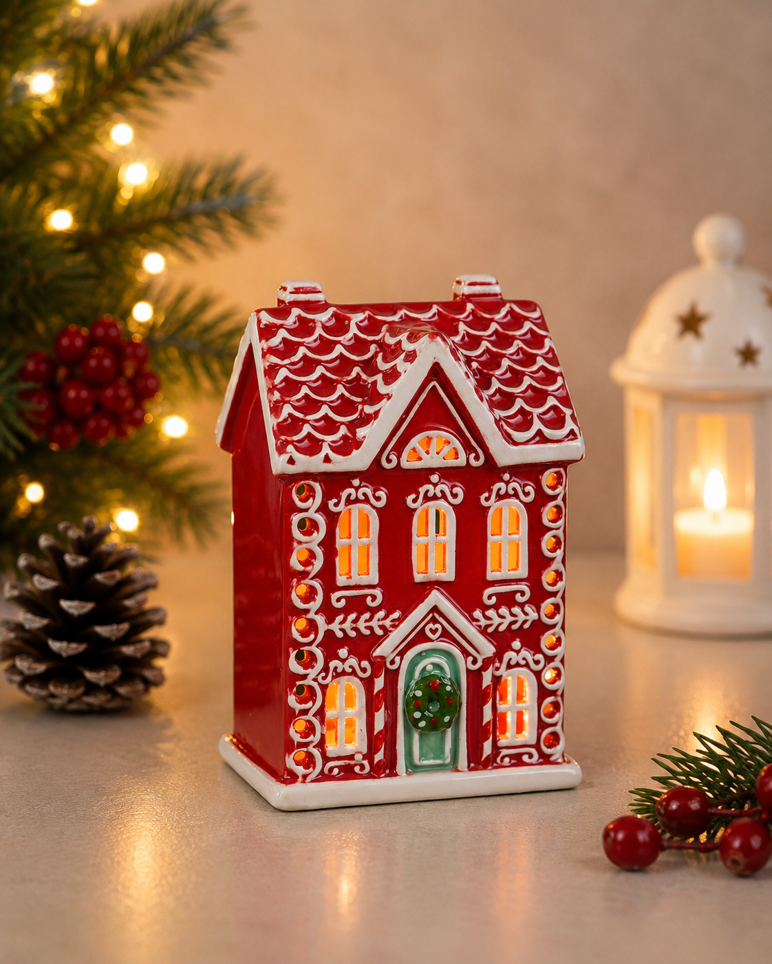 THD626 Light-Up Gingerbread House Ceramic Christmas Décor
