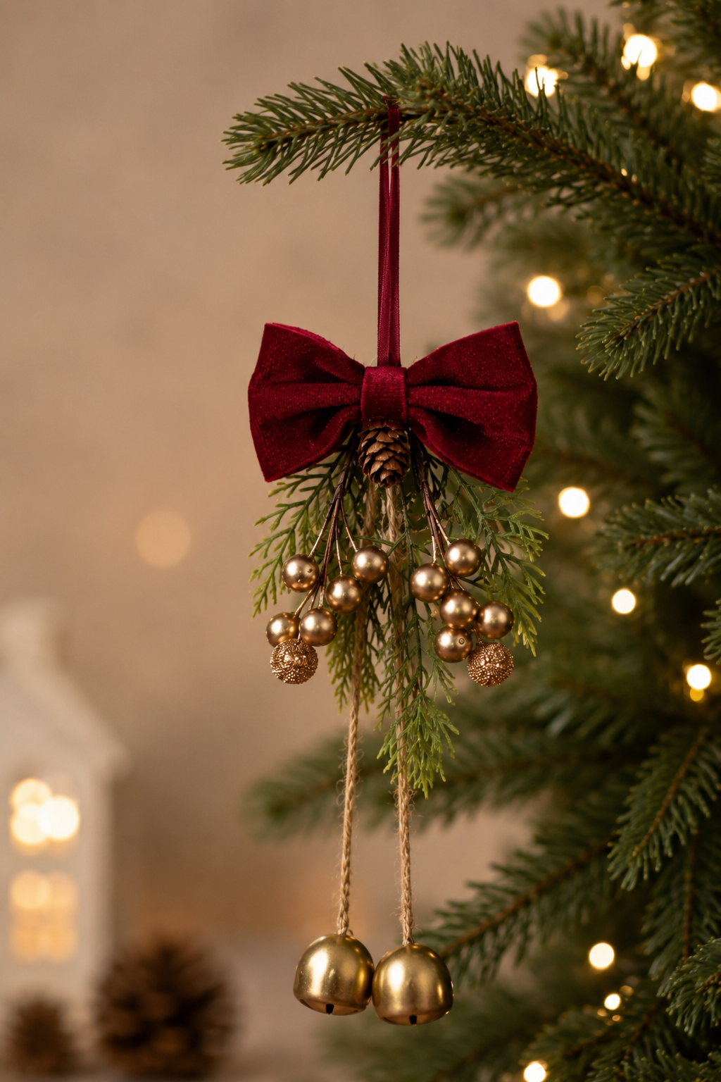 thd628 Christmas Bell & Bow Hanging Décor