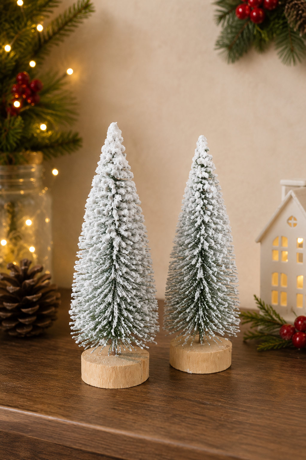 THD629 Set of 2 Snowy Mini Christmas Trees