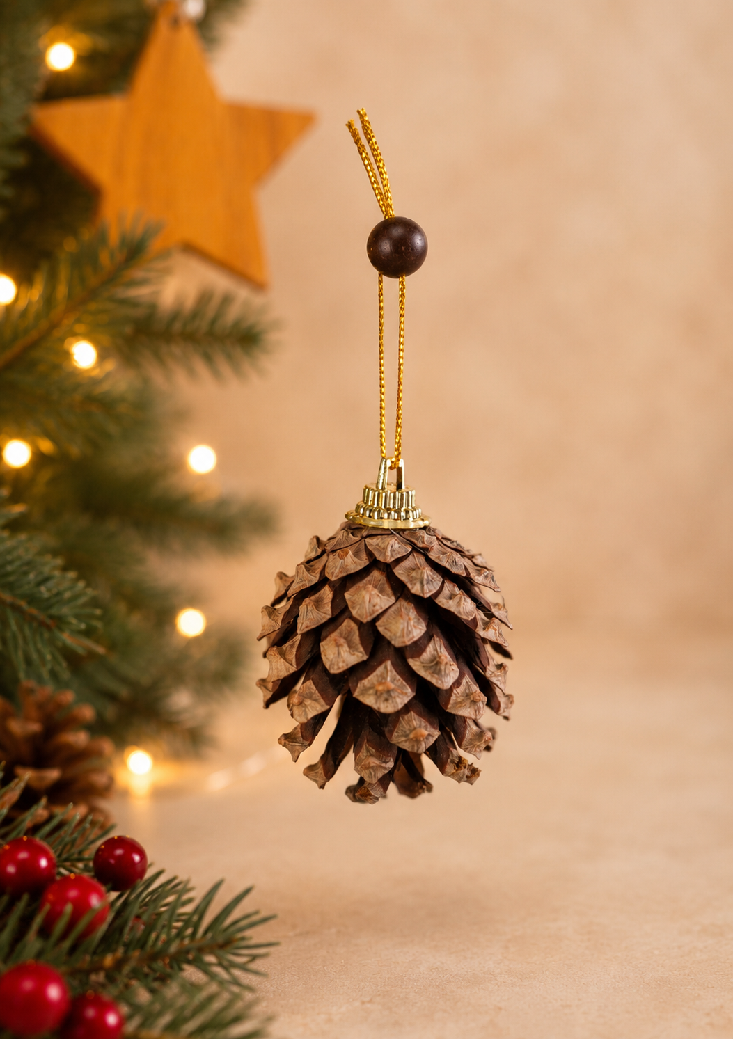 THD631 Pack of 6 Natural Pine Cone Hanging Christmas Ornaments