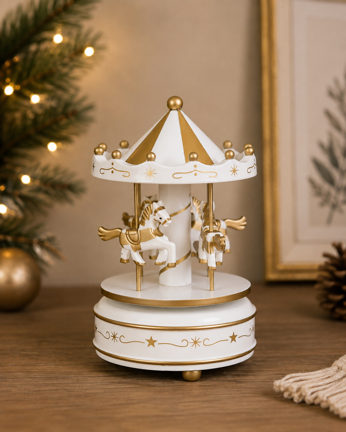 THD647 Musical Christmas Carousel with Horses – 5 Colour Variants