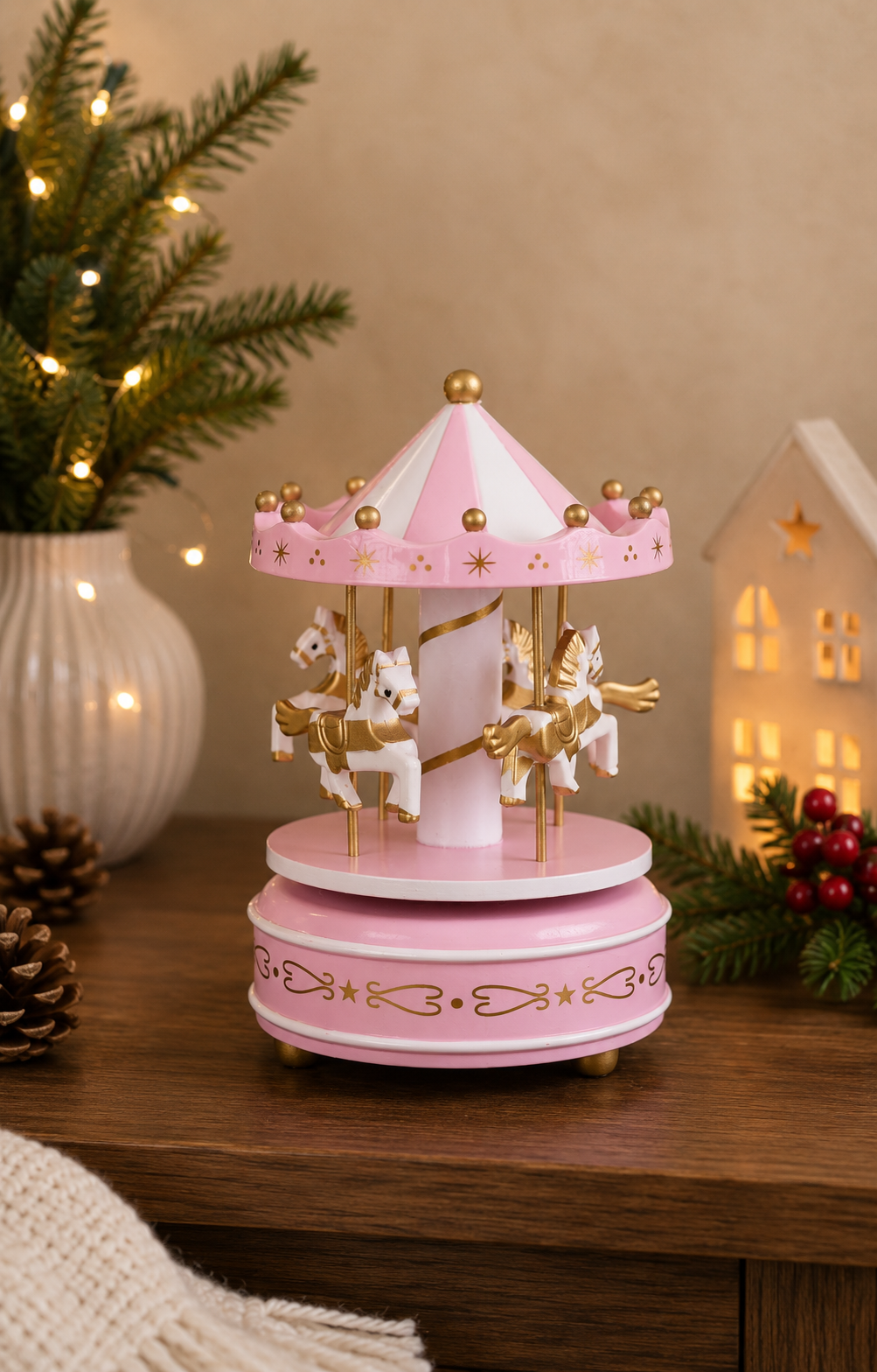 THD647 Musical Christmas Carousel with Horses – 5 Colour Variants