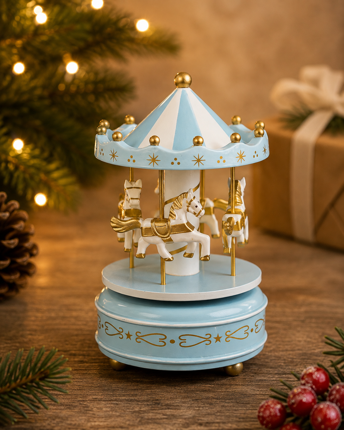 THD647 Musical Christmas Carousel with Horses – 5 Colour Variants