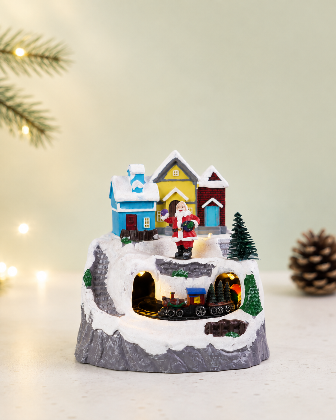 THD673 Rotating Christmas Village Train with Santa