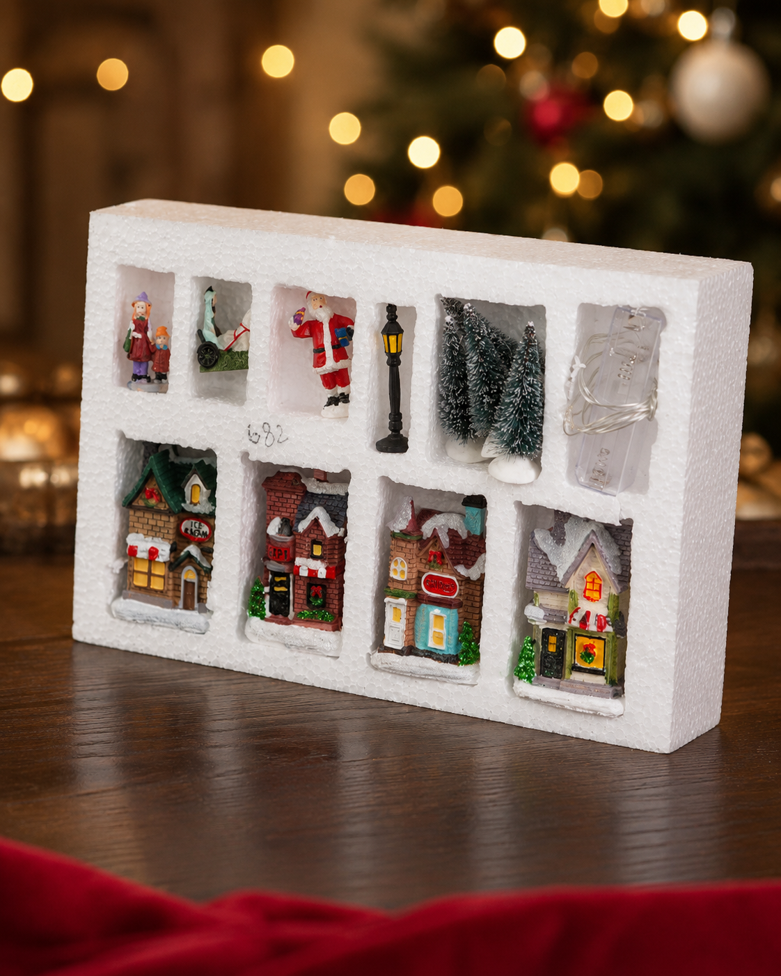 THD682 Christmas Village Setup – 12-Piece Set with LED Strip