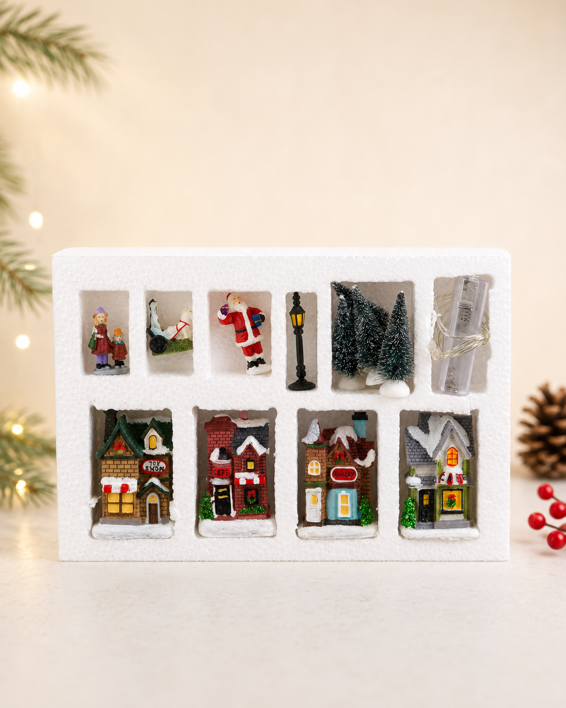 THD682 Christmas Village Setup – 12-Piece Set with LED Strip
