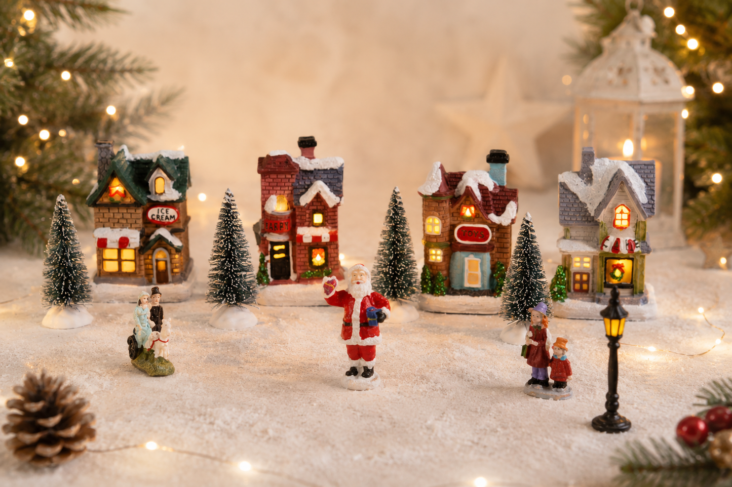 THD682 Christmas Village Setup – 12-Piece Set with LED Strip