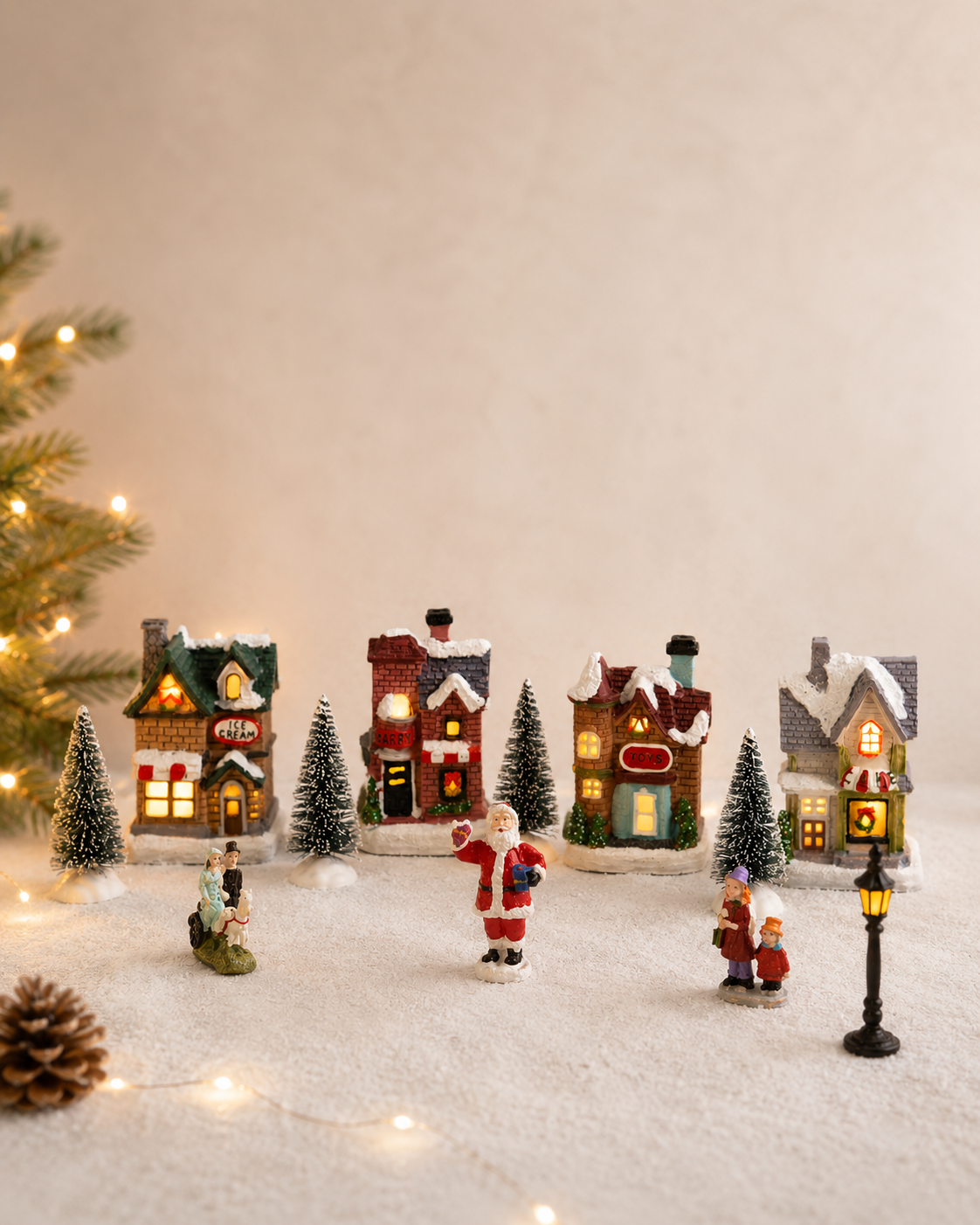 THD682 Christmas Village Setup – 12-Piece Set with LED Strip