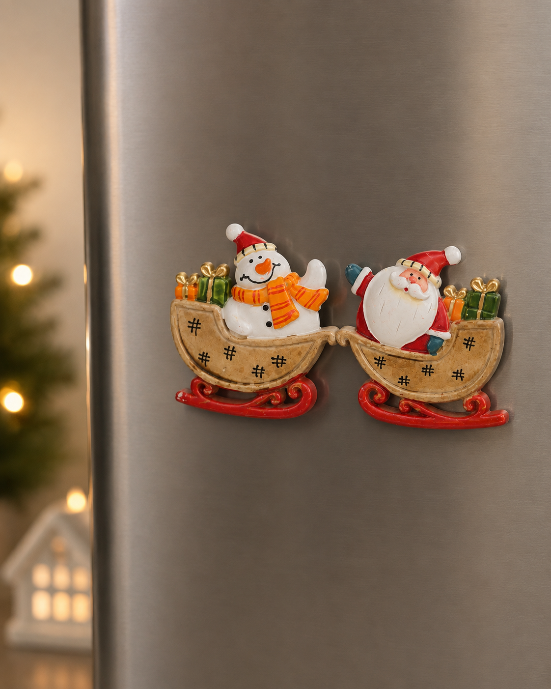 THD732 Christmas Santa & Snowman Sleigh Magnet